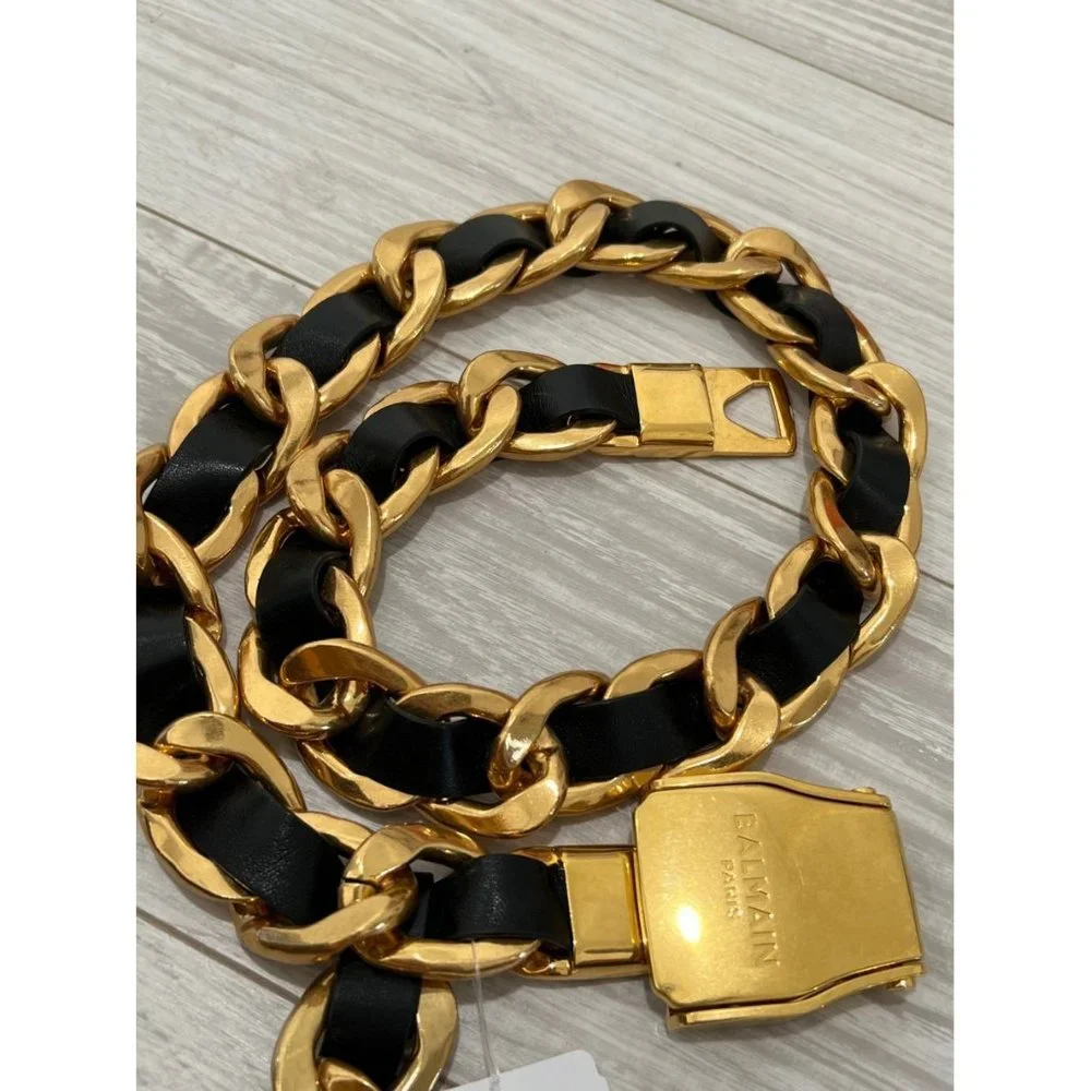 BALMAIN  B-Pilot Leather and  Chain Belt